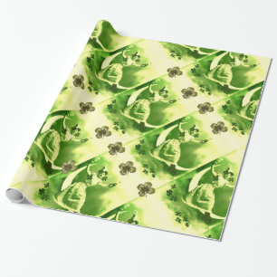 PAPIER CADEAU LA FÊTE DE LA SAINT-PATRICK FEMME SUR LA LUNE AVEC