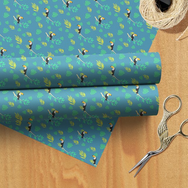 Papier Cadeau La forêt tropicale du Toucan bleu et vert (Créateur téléchargé)
