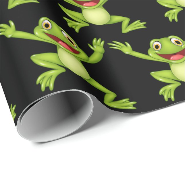 Papier Cadeau La Grenouille Verte Danse Sur Noir (Coin rond)