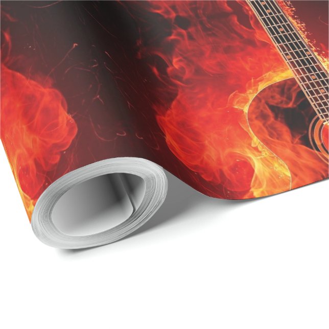 Papier Cadeau La guitare brûlante, orange flambe le groupe de (Coin rond)