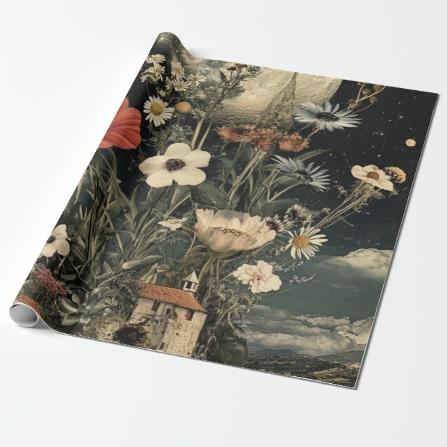 Papier Cadeau La Lune S'Éclate Sur Le Charme Rustique (Déroulé)