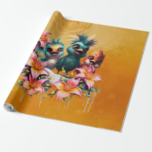 Papier Cadeau La magie des oiseaux dans une mer de fleurs ,
