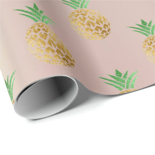 Papier Cadeau La menthe tropicale d'or d'ananas d'été porte de