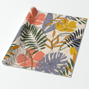Papier Cadeau La motif originale avec feuilles tropicaux et plan