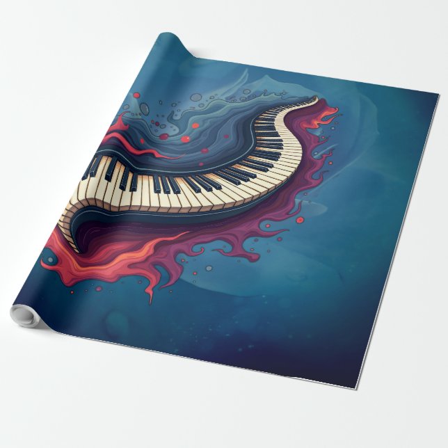 Papier Cadeau La musique en mouvement, le piano incurvé.  (Déroulé)