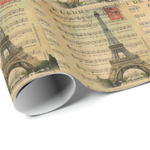Papier Cadeau la musique vintage note Tour Eiffel de Paris de