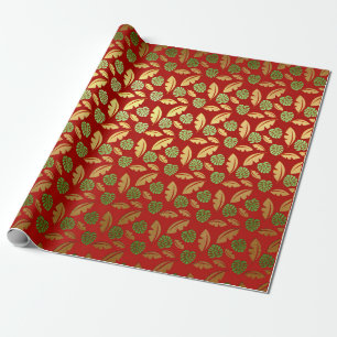 Papier Cadeau La paume Hawaï pousse des feuilles or de rouge de