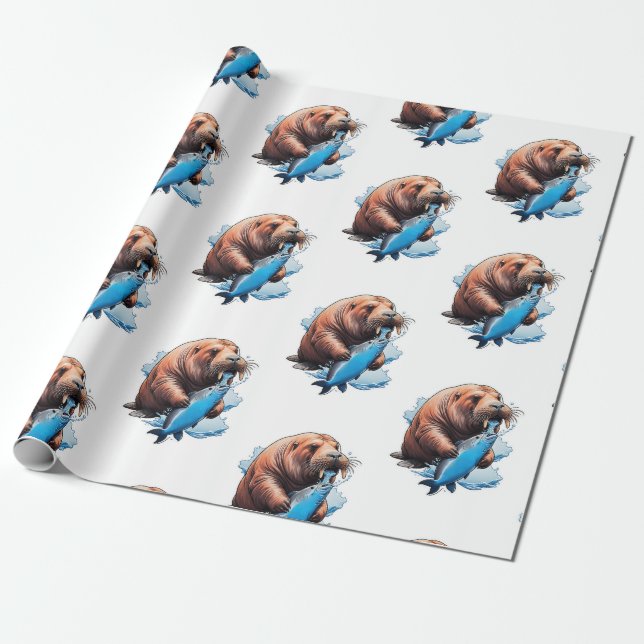 Papier Cadeau La Pêche Au Walrus Dans La Mer (Déroulé)