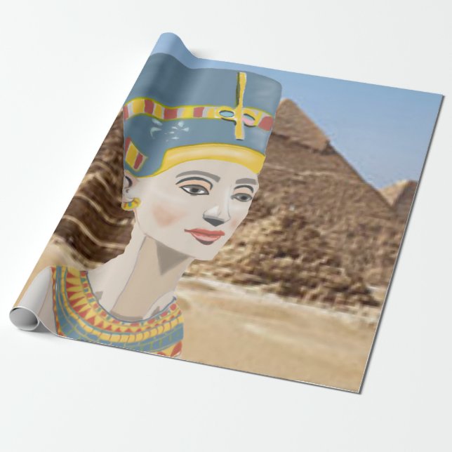 Papier Cadeau La reine Nefertiti contre les pyramides égyptienne (Déroulé)