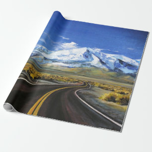 Papier Cadeau la route vers les montagnes huile peintingasphalt,