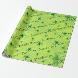 Papier Cadeau La Saint-Patrick aquarelle trèfle sur fond vert