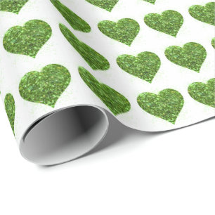 Papier Cadeau la Saint-Patrick, cœur scintillant vert irlandais