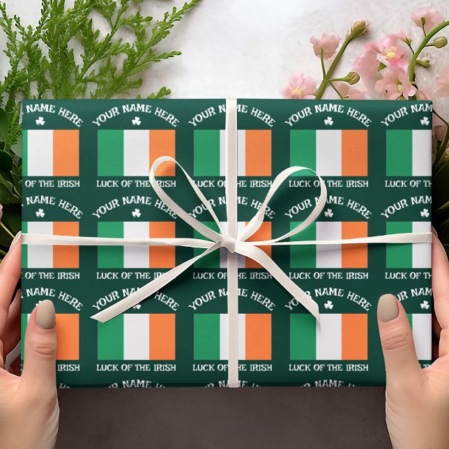 Papier Cadeau La Saint-Patrick Drapeau de l'Irlande Nom personna (Créateur téléchargé)