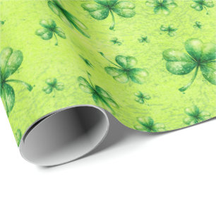 Papier Cadeau La Saint-Patrick Shamrock aquarelle sur fond vert