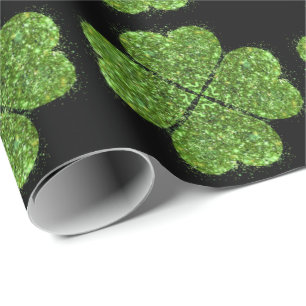 Papier Cadeau la Saint-Patrick, trèfle vert scintillant
