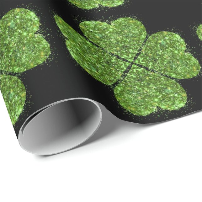 Papier Cadeau la Saint-Patrick, trèfle vert scintillant (Coin rond)