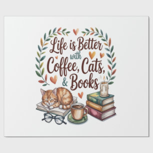 Papier Cadeau La vie est meilleure avec du café, des chats et de