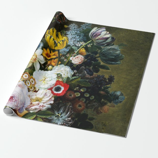 Papier Cadeau La vie morte avec la peinture de fleurs (Déroulé)