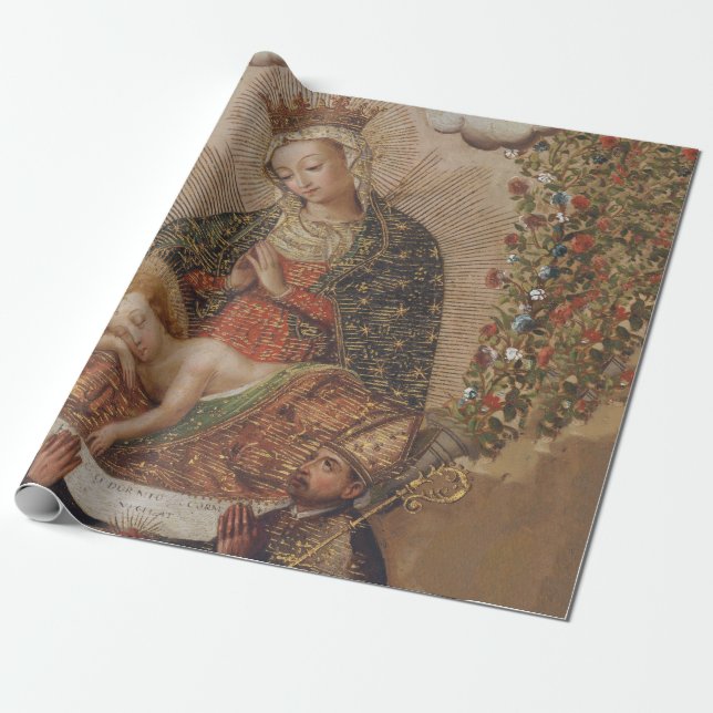 Papier Cadeau La Vierge adorant le Christ Enfant Noël (Déroulé)