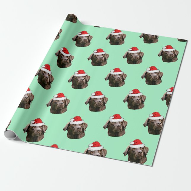 Papier Cadeau Labrador au chocolat avec chapeau de Santa (Déroulé)