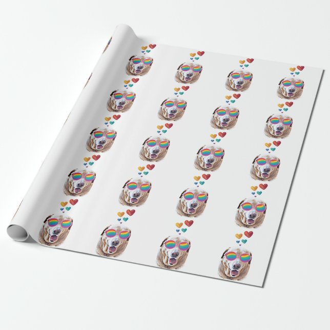 Papier Cadeau Labrador Chien avec Coeurs Saint-Valentin (Déroulé)
