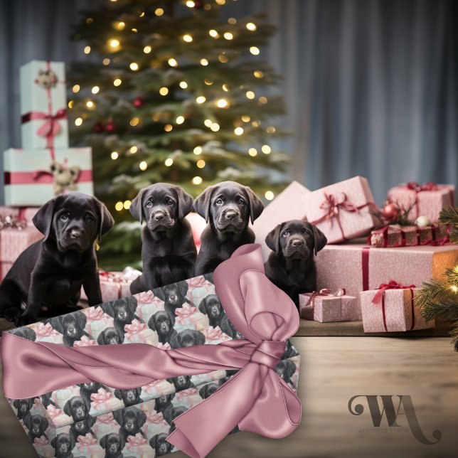 Papier Cadeau Labrador Chiot Moderne Rose Vaches Noël Sm (Créateur téléchargé)