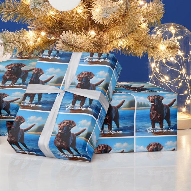 Papier Cadeau Labrador Chocolat et Lac (Vacances)