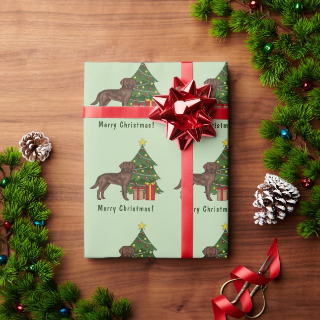 Papier Cadeau Labrador Retriever Brun Chocolat Arbre de Noël (Cadeau de vacances)