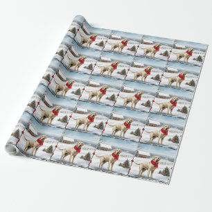 Papier Cadeau Labrador Retriever Chien dans la neige Noël