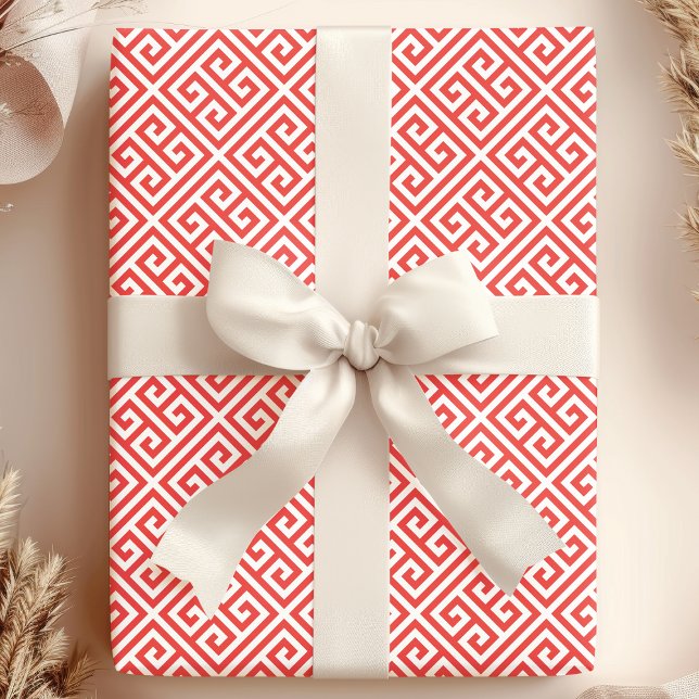 Papier Cadeau Labyrinthe grec clé rouge (Créateur téléchargé)