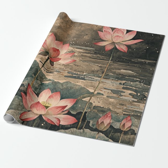 Papier Cadeau Lac de lotus au clair de lune (3) (Déroulé)