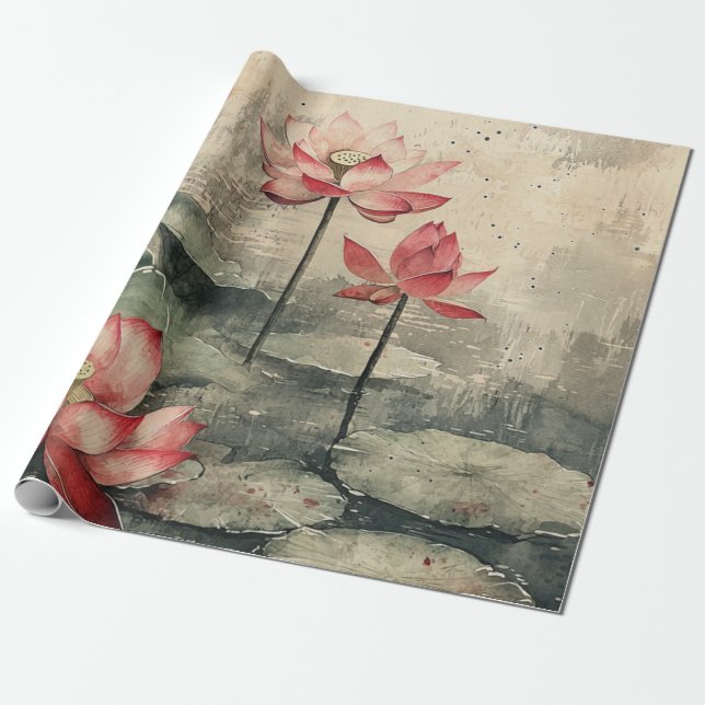 Papier Cadeau Lac de lotus au clair de lune (6) (Déroulé)