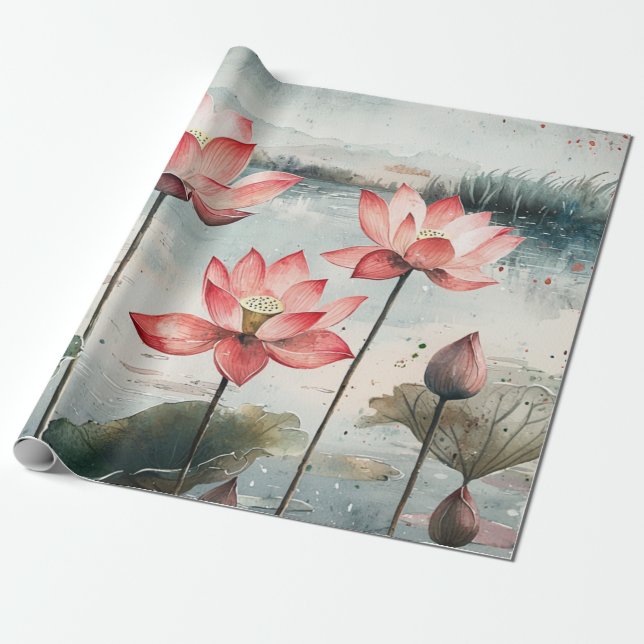 Papier Cadeau Lac de lotus au clair de lune (7) (Déroulé)