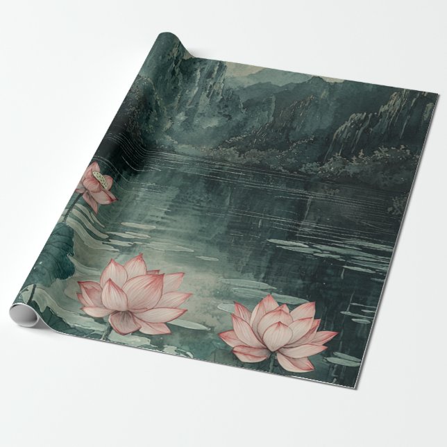 Papier Cadeau Lac de lotus au clair de lune (8) (Déroulé)