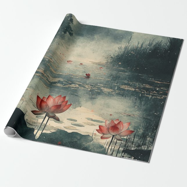 Papier Cadeau Lac Lotus au Clair de Lune (2) (Déroulé)