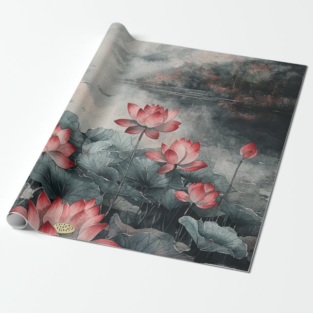 Papier Cadeau Lac Lotus au Clair de Lune (5) (Déroulé)