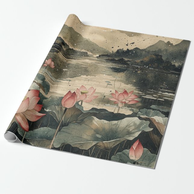 Papier Cadeau Lac Lotus Clair de Lune (1) (Déroulé)