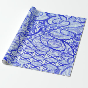 Papier Cadeau Lace fabric in blue. Royal Blue Couture Lace Patch