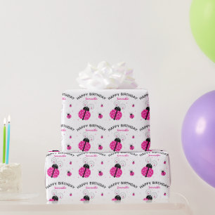 Papier Cadeau Lady Bug Rose Joyeux Anniversaire