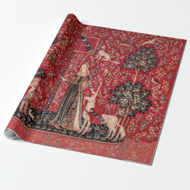 Papier Cadeau Lady et Unicorn Moyen Tapestry Touch (Déroulé)