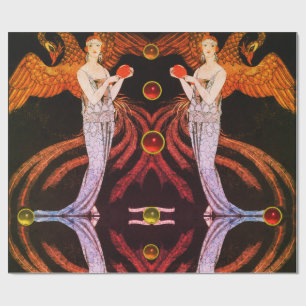 Papier Cadeau LADY PHOENIX ART DÉCO BEAUTÉ MODE Orange Noir