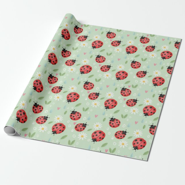 Papier Cadeau Ladybug Flower Pattern (Déroulé)