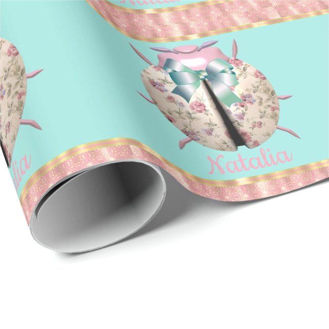 Papier Cadeau Ladybug roses et violon mignon floral (Coin rond)