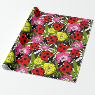 Papier Cadeau Ladybugs et fleurs Joli Motif d'insectes de jardin