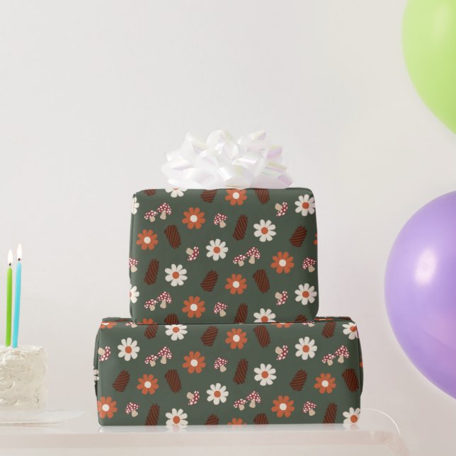 Papier Cadeau Laine cosy avec fleurs champignon & pinecone (Cadeaux de fête)