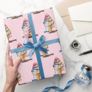 Papier Cadeau Laisser couler le cône de crème glacée rose