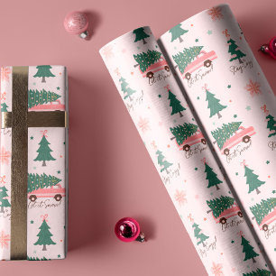 Papier Cadeau Laisser neiger Arbre de Noël rose Vintage Retro Va
