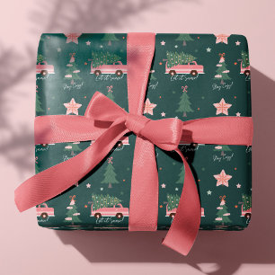 Papier Cadeau Laisser neiger sapin de Noël Vert Vintage Retro Va