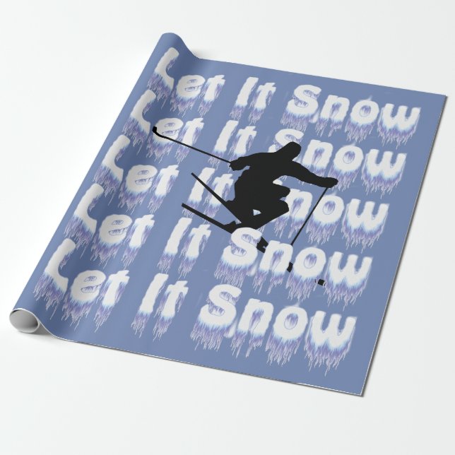 Papier Cadeau Laissez lui neiger sports d'hiver de snowboarding (Déroulé)