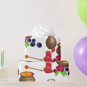 Papier Cadeau Lait et Miel avec Baies Nourriture Rustique
